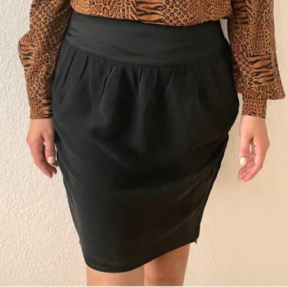 Stella McCartney H&M Womens Black 100% Silk Pockets Side Zip Pencil Skirt Small - Picture 1 of 10
